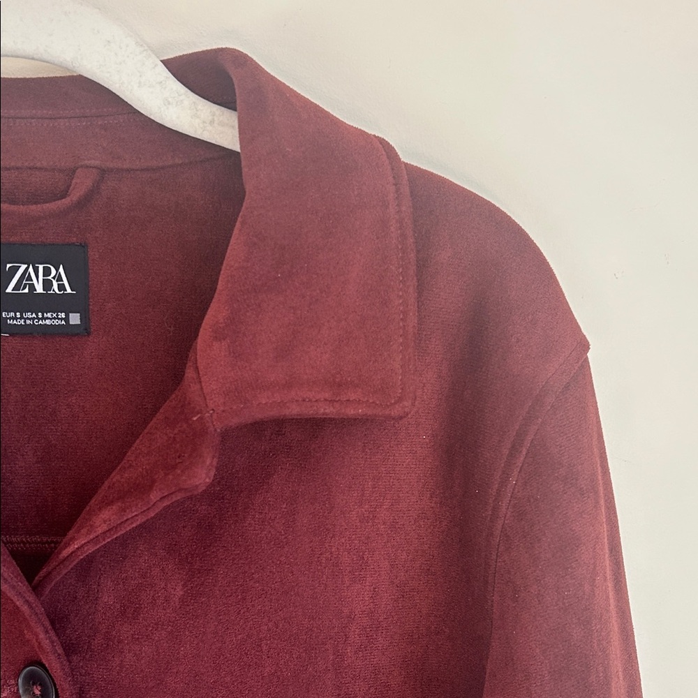 Zara Burgundy Suede Utility Jacket - Picture 6 of 8